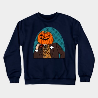 Pumpkin Head Drinking Wine Halloween Horror Portrait Crewneck Sweatshirt